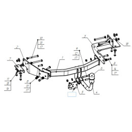 6761-AN ORIS Фаркоп на Kia Sorento Prime 2015-2018, 2018-2020, Hyundai Santa Fe 2018-2021. Необходима подрезка бампера. Тип шара: A. Нагрузки: 2000/75 кг, масса фаркопа 19,5 кг (без эле