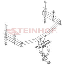 A-080 STEINHOF Фаркоп на Audi A4 седан, в т.ч. Quattro 11/2000-2004, Audi A4 универсал, в т.ч. Quattro 11/2001-2004. Требуется подрезка бампера. Тип шара: A. Нагрузки: 2000/85 кг, мас