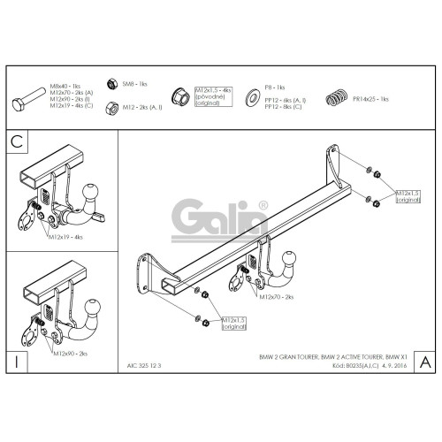 B023A GALIA Полностью оцинкованный фаркоп на MINI Countryman 2017-2024, MINI Clubman 2015-2024, BMW X2 F39 2018-2024, BMW X1 F48 07/2015-2022, BMW 2-Series Active Tourer F45 09/2014-2021, BMW 2-Series Gran Tourer F46 05/2015-2021. Подрозетник убирается за