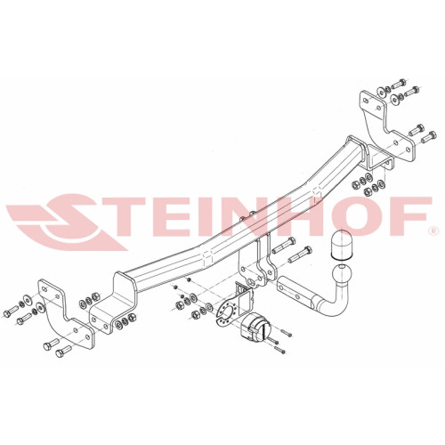 C-017 STEINHOF Фаркоп на Citroen C2 хетчбек 3 дверей 2003-2010 без снятия и подрезки бампера. Тип шара: A. Нагрузки: 600/27 кг, масса фаркопа 15,3 кг (без электрики в комплекте)