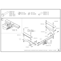 C049C GALIA Полностью оцинкованный фаркоп на Chevrolet Aveo седан 2002-2012, Daewoo Kalos седан 2002-2012, Chevrolet Nexia 2020-. Тип шара: C (горизонтальный съемный). Установка 