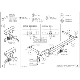C060A GALIA Полностью оцинкованный фаркоп на Chevrolet Captiva 2006-2013, 2013-2018, Opel Antara 2006-2013, 2013-2017. Только для авто с запаской снизу. Тип шара: A. Нагрузки: 2100/80 