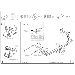 D044C GALIA Полностью оцинкованный фаркоп на Renault Sandero 2014-2022, Renault Sandero Stepway 2014-2022. Тип шара: C (горизонтальный съемный). Невидимый вырез бампера. Наг