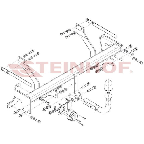 F-078 STEINHOF Фаркоп на FIAT Doblo Work-Up Pickup (кроме AdBlue) 2010-2022 без подрезки бампера. Тип шара: A. Нагрузки: 1500/100 кг, масса фаркопа 18,5 кг (без электрики в комплекте)