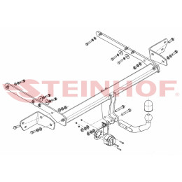 F-273 STEINHOF Фаркоп на Ford Mondeo седан/лифтбек/универсал 2014-2019. Требуется подрезка бампера. Тип шара: A. Нагрузки: 2360/100 кг, масса фаркопа 20,2 кг (без эл