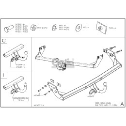 F049C GALIA Полностью оцинкованный фаркоп на Ford Focus I универсал 1998-2004. Тип шара: C (горизонтальный съемный). Установка без снятия и выреза бампера. 