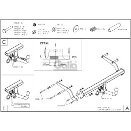 F097C GALIA Полностью оцинкованный фаркоп на Ford Mondeo седан/хетчбек 2000-2006. Подрозетник убирается за бампер. Тип шара: C (горизонтальный съемный). Не