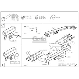 F100A GALIA Полностью оцинкованный фаркоп на Ford Transit 2000-2014 без ступеньки. Тип шара: A. Балка фаркопа скрыта. Невидимая минимальная подрезка бампер