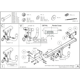 F141V GALIA Полностью оцинкованный фаркоп на FIAT Panda 2012-2022 (4WD), FIAT Panda Cross 2012-2022 (4WD). Подрозетник убирается за бампер. Тип шара: AV (вертикальное быстро