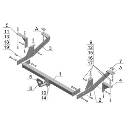 FA 05 AVTOS Фаркоп на FIAT Ducato Sollers фургон 2008-2011, FIAT Ducato II фургон 1994-2006, Citroen Jumper фургон 1994-2006, Peugeot Boxer фургон 1994-2006 без подрезки бампера. Тип шара: A. Наг