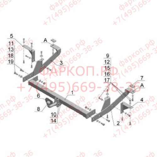 FA 05 AVTOS Фаркоп на FIAT Ducato Sollers фургон 2008-2011, FIAT Ducato II фургон 1994-2006, Citroen Jumper фургон 1994-2006, Peugeot Boxer фургон 1994-2006 без подрезки бампера. Тип шара: A. Нагрузки: 2000/100 кг, масса фаркопа 27,5 кг (без электрики в к
