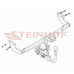 H-244 STEINHOF Фаркоп на Hyundai ix20 2010-2019. Требуется подрезка бампера. Тип шара: AV (вертикальное быстросъемное крепление шара на ключе). Нагрузки: 1300/75 
