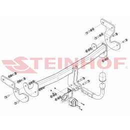H-251 STEINHOF Фаркоп на Hyundai i40 седан 2011-2019. Требуется подрезка бампера. Тип шара: A. Нагрузки: 1800/85 кг, масса фаркопа 17,8 кг (без электрики в комплекте