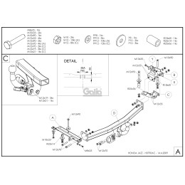 H079C GALIA Полностью оцинкованный фаркоп на Honda Jazz 2008-2014, Honda Fit 2008-2013. Тип шара: C (горизонтальный съемный). Невидимый вырез бампера. Нагрузки: 1100/82 