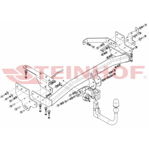 I-027 STEINHOF Фаркоп на Infiniti QX70 2014-2017, Infiniti QX50 2014-2018, Infiniti FX 2009-2014, Infiniti EX 2008-2014. Требуется подрезка бампера. Тип шара: AV (вертикальное быстросъемное крепление шара на ключе). Нагрузки: 2200/100 кг, масса фаркопа 29