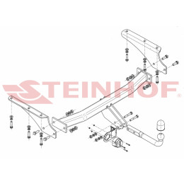 J-061 STEINHOF Фаркоп на Jeep Cherokee KJ 2001-2008 без снятия и подрезки бампера. Тип шара: A. Нагрузки: 3500/140 кг, масса фаркопа 23,9 кг (без электрики в комплекте)