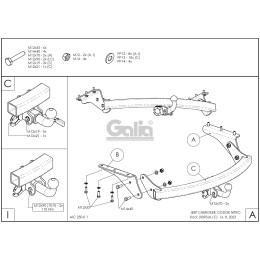 J009A GALIA Полностью оцинкованный фаркоп на Jeep Cherokee 2007-2013, Dodge Nitro 2007-2012. Тип шара: A. Установка без снятия и выреза бампера. Нагрузки: 3500/150 кг, масс