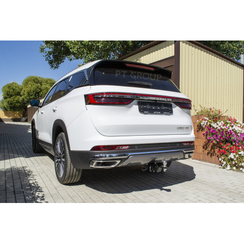 JXD-23-991122.00 PT GROUP Фаркоп на Jetour X90 Plus 2023- без подрезки бампера. Тип шара: E (легкосъемный шар под квадрат). Нагрузки: 1200/100 кг, масса фаркопа 20,9 кг (без электрики в комплекте)