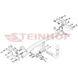 O-154 STEINHOF Фаркоп на Opel Crossland X 2017-2021, Opel Crossland 2021-2024. Требуется подрезка бампера. Тип шара: A. Нагрузки: 1000/70 кг, масса фаркопа 15,5 кг (без электрики 