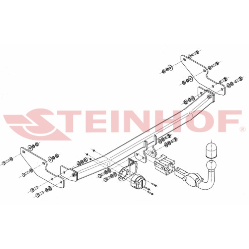 R-137 STEINHOF Фаркоп на Renault Twingo хетчбек 3 двери 2007-2014. Требуется подрезка бампера. Тип шара: AH (горизонтальное быстросъемное крепление шара на ключе). Нагрузки: 400/65 кг, масса фаркопа 14,7 кг (без электрики в комплекте)