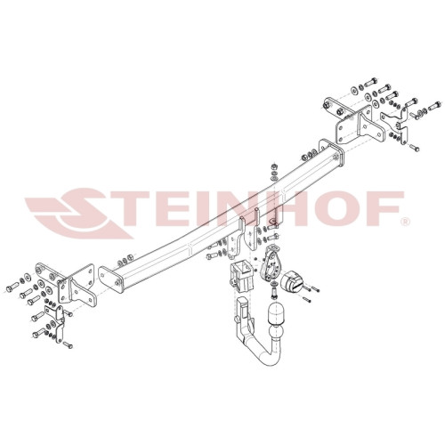 S-484 STEINHOF Фаркоп на KGM Tivoli 2023-, SsangYong Tivoli II 2WD/4WD (также AdBlue) 2019-2023 без подрезки бампера. Тип шара: AV (вертикальное быстросъемное крепление шара на ключе). Нагрузки: 2000/90 кг, масса фаркопа 17,3 кг (без электрики в комплекте