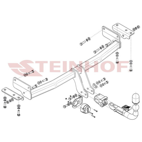 S-495 STEINHOF Фаркоп на KGM Tivoli Grand 2WD 2023-, SsangYong Tivoli Grand 2WD 2021-2023 без снятия и подрезки бампера. Тип шара: AH (горизонтальное быстросъемное крепление шара на ключе). Нагрузки: 1500/85 кг (без электрики в комплекте)