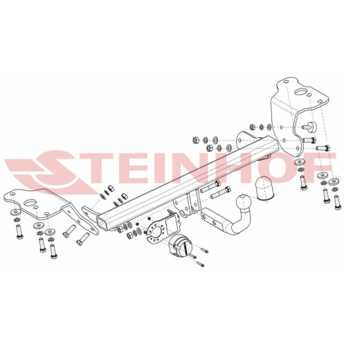 T-090 STEINHOF Фаркоп на Toyota Auris хетчбек 3/5 дверей 2007-09/2012 без снятия и подрезки бампера. Тип шара: A. Нагрузки: 1600/65 кг, масса фаркопа 17,9 кг (без электрики в комплекте)