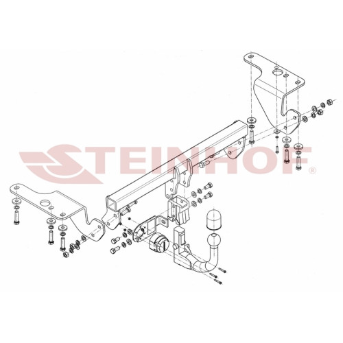 T-129 STEINHOF Фаркоп на Toyota Corolla седан 2013-2019. Требуется подрезка бампера. Тип шара: AV (вертикальное быстросъемное крепление шара на ключе). Нагрузки: 1800/80 кг, масса фаркопа 20,7 кг (без электрики в комплекте)