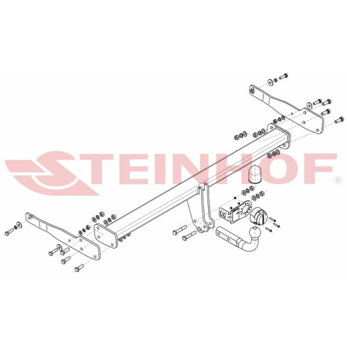 V-156 STEINHOF Фаркоп на Seat Alhambra 2012-2020, Volkswagen Sharan 2012-2020 без подрезки бампера. Тип шара: A. Нагрузки: 2500/100 кг, масса фаркопа 19,63 кг (без электрики в комплекте)