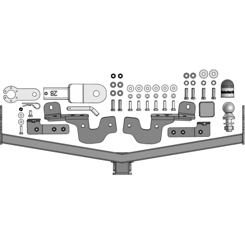 99025-E MOTODOR Фаркоп с оцинкованным шаром на Chery Tiggo 9 2024-. Невидимый вырез в бампере. Тип шара: E. Нагрузки 1250/50 кг, масса фаркопа 19 кг (без электрики в комплекте)