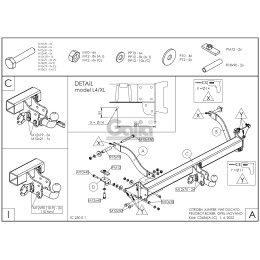 C045A GALIA Полностью оцинкованный фаркоп на Citroen Jumper 2006-, FIAT Ducato III 2006-, Peugeot Boxer 2006-, Opel Movano 2021- шасси (только оригинальная платформа). Тип шара: A. Уст