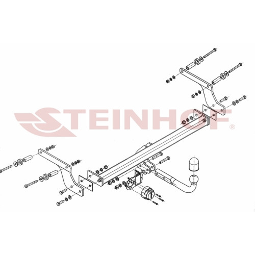 D-014 STEINHOF Фаркоп на Renault Duster 2WD, 4WD 2010-2015, 2015-2021, Renault Duster 2 2021-2022 (без снятия и подрезки бампера), Nissan Terrano 2014-2022 (требуется подрезка бампера). Тип шара: A. Нагрузки: 1500/75 кг, масса фаркопа 17,3 кг (без электри