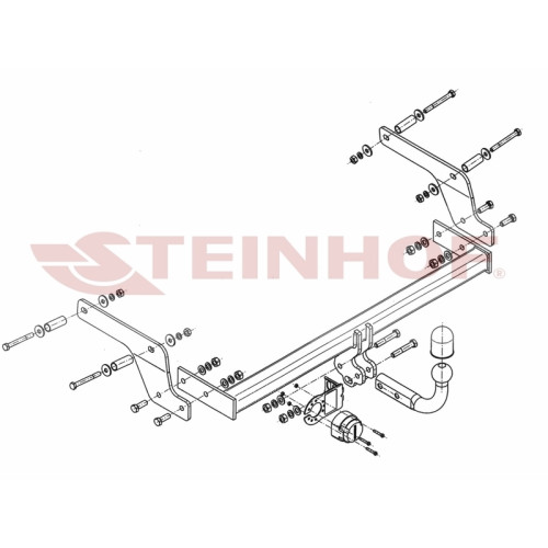 D-082 STEINHOF Фаркоп на Renault Sandero 2014-2022, Dacia Sandero 2013-2021. Требуется подрезка бампера. Тип шара: A. Нагрузки: 1200/75 кг, масса фаркопа 16,4 кг (без электрики в комплекте)