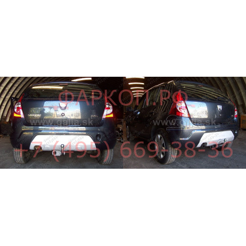 D040A GALIA Полностью оцинкованный фаркоп на Renault Sandero 2009-2014, Renault Sandero Stepway 2010-2014. Тип шара: A. Установка без снятия и выреза бампера. Нагрузки: 1200/75 кг, масса фаркопа 14,72 кг