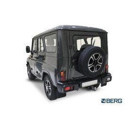 F.6312.002 BERG Фаркоп на UAZ Hunter 2003-, UAZ 469 1972-1985, 2010-2011, UAZ 3151/31512 1985-2013 без подрезки бампера. Тип шара: E. Нагрузки: 1000/75 кг, масса фаркопа 13,5 кг (без электр