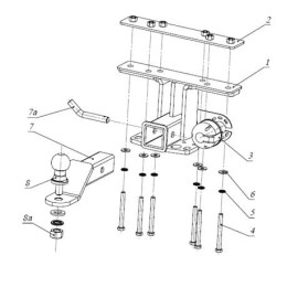 FA 0412-E Бизон Фаркоп на Nissan Pathfinder R51 2004-2014. Требуется подрезка бампера. Тип шара: E (легкосъемный шар под квадрат). Нагрузки: 2300/120 кг. Не комплект