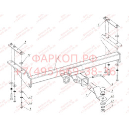 FA 0971-E Бизон Фаркоп на Toyota Hilux 2015-, JAC T6 2019-, JAC T8 2019-, JAC T8 Pro 2023-, Sollers ST6 2023-, Sollers ST8 2024- без подрезки бампера. Тип шара: E (легкосъемный шар под квадрат