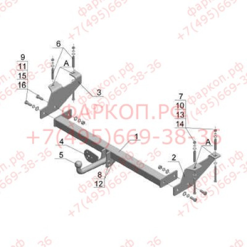 GW 06 AVTOS Фаркоп на Great Wall Wingle 3 2007-2011 без подрезки бампера. Тип шара: A. Нагрузки: 1200/75 кг, масса фаркопа 21 кг (без электрики в комплекте)