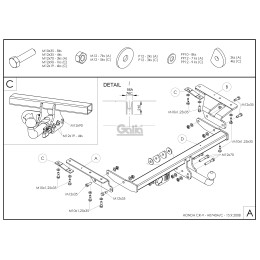 H074C GALIA Полностью оцинкованный фаркоп на Honda CR-V 2007-2012. Тип шара: C (горизонтальный съемный). Невидимый вырез бампера. Нагрузки: 2000/100 кг, масса ф