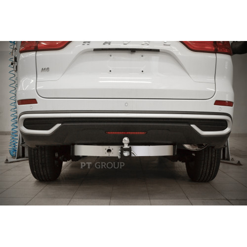 HMS-21-991124.00 PT GROUP Фаркоп с нержавеющей накладкой на Haval H6 2014-2020, Haval M6 2021- без подрезки бампера. Тип шара: E (легкосъемный шар под квадрат). Нагрузки: 1500/100 кг, масса фаркопа 21,6 кг (без электрики в комплекте)