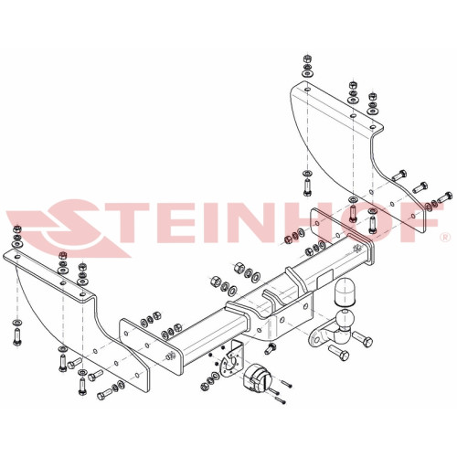I-018 STEINHOF Фаркоп на Iveco Daily 35S фургон со ступенькой (межосевое: 3520 мм) (свес: 1120 мм) (одинарные колеса) 2014- без снятия и подрезки бампера. Тип шара: F. Нагрузки: 3500/200 кг, масса фаркопа 27,1 кг (без электрики в комплекте)
