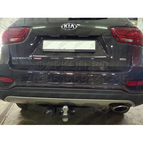FA 0230-E Бизон Фаркоп на Kia Sorento Prime 2015-2020, Hyundai Santa Fe 2018-2021 без подрезки бампера. Тип шара: E (легкосъемный шар под квадрат). Нагрузки: 2500/120 кг. Не комплектуется электрикой