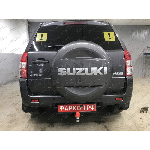 FA 0375-E Бизон Фаркоп на Suzuki Grand Vitara II 5 дверей 2005-2015. Требуется подрезка бампера. Тип шара: E (легкосъемный шар под квадрат). Нагрузки: 2600/120 кг. Не комплектуется электрикой
