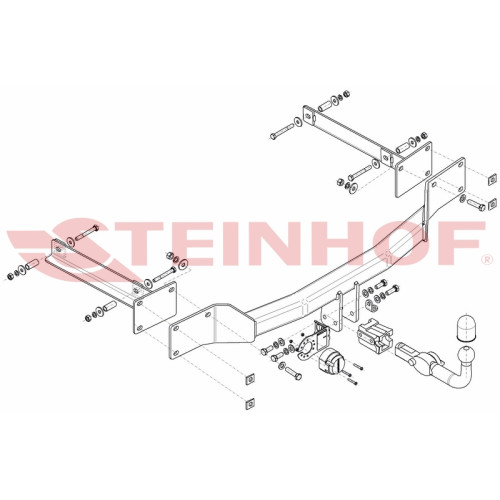 M-109 STEINHOF Фаркоп на Mercedes S-Class w220, кроме AMG 1998-2005 без подрезки бампера. Тип шара: AH (горизонтальное быстросъемное крепление шара на ключе). Нагрузки: 2100/85 кг, масса фаркопа 24 кг (без электрики в комплекте)