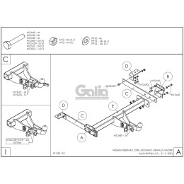 N047A GALIA Полностью оцинкованный фаркоп на Nissan Interstar 1998-2010, Opel Movano A 1999-2010, Renault Master 1998-2010. Тип шара: A. Установка без снятия и выреза бампера. Нагру