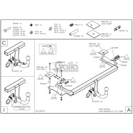 O045C GALIA Полностью оцинкованный фаркоп на Opel Vectra C седан/хетчбек 2002-2008. Подрозетник убирается за бампер. Тип шара: C (горизонтальный съемный). У