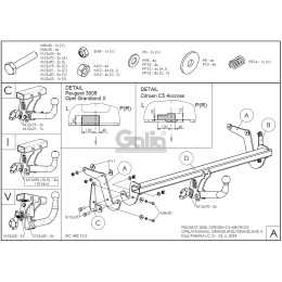 P046A GALIA Полностью оцинкованный фаркоп на Citroen C5 Aircross 2019-, Peugeot 3008 2016-2024, кроме GT line, Opel Grandland X 2017-2021, Opel Grandland 2021-. Подрозетник убирается за бампер.