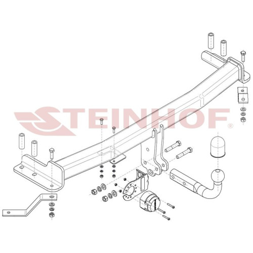 S-478 STEINHOF Фаркоп на SsangYong Stavic 2WD / 4WD 2013-2019. Требуется подрезка бампера. Тип шара: A. Нагрузки: 2850/140 кг, масса фаркопа 17,5 кг (без электрики в комплекте)