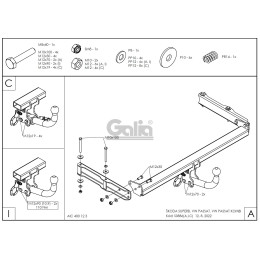 S088C GALIA Полностью оцинкованный фаркоп на Skoda Superb I 2002-2008, Volkswagen Passat B5 седан/универсал 1996-2005. Выхлопная труба с левой стороны. Подрозетник убира