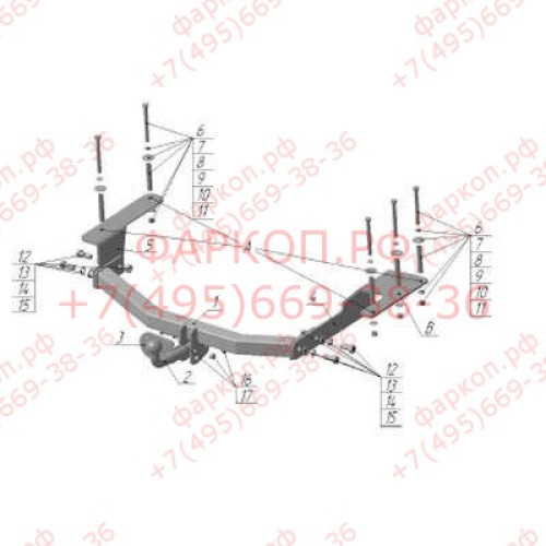 SY 008 AVTOS Фаркоп на SsangYong Actyon Sports 2006-2014 без подрезки бампера. Тип шара: A. Нагрузки: 750/50 кг, масса фаркопа 20 кг (без электрики в комплекте)